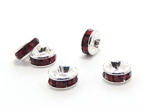 平ロンデル レッド/シルバー 6mm×3mm 5個セット ハンドメイド・手作りアクセサリー用