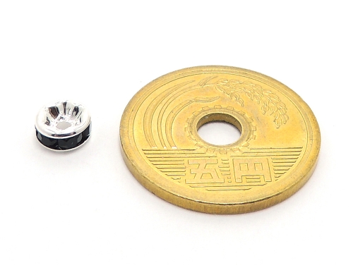 平ロンデル ジェット/シルバー 6mm×3mm 5個セット ハンドメイド・手作りアクセサリー用