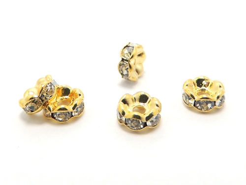 波ロンデル クリスタル/ゴールド 6mm×3mm 5個セット ハンドメイド・手作りアクセサリー用