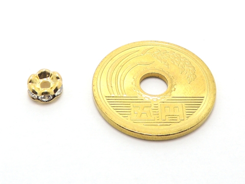 波ロンデル クリスタル/ゴールド 6mm×3mm 5個セット ハンドメイド・手作りアクセサリー用